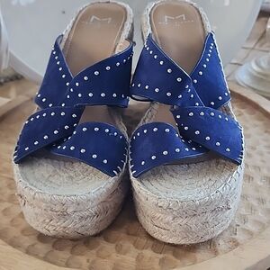 Espadrille Dark Navy 'Angelina' Blue Suede Espadrille Wedge 7.5 Silver Stud